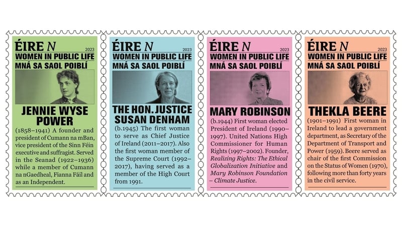 The four women featured are Jennie Wyse Power, Susan Denham, Mary Robinson and Thekla Beere