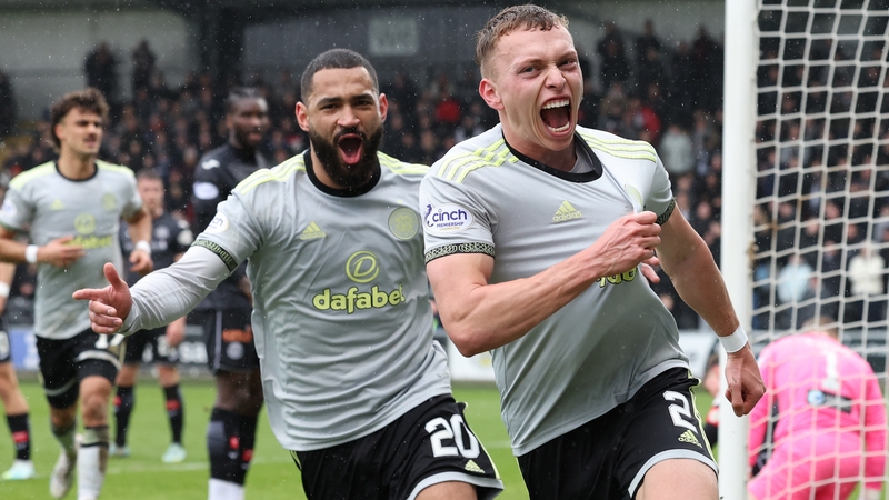 Alistair Johnston (right) celebrates after scoring the second of Celtic's five second-half goals