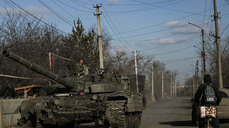 A Ukrainian tank in the village of Chasiv Yar, near the city of Bakhmut