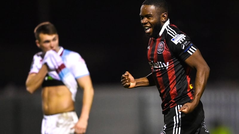 James Akintunde celebrates after scoring of Bohemian's third goal