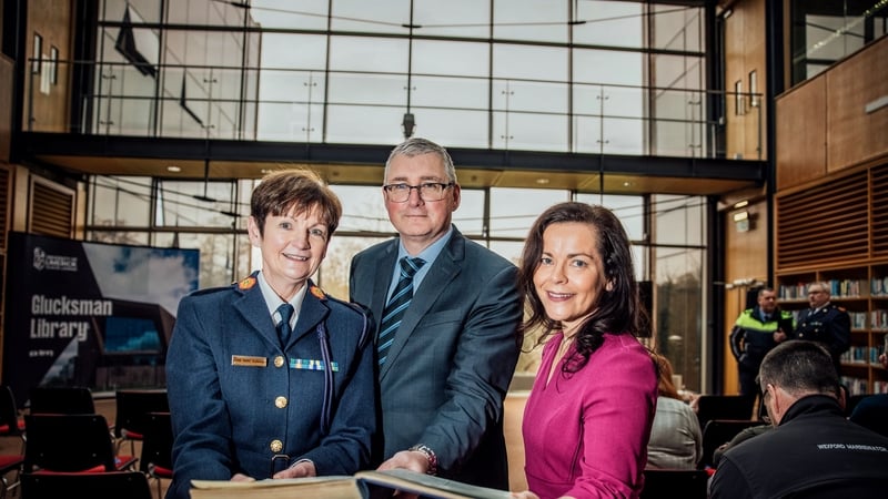 Deputy Garda Commissioner Anne Marie McMahon, Provost and Deputy President of UL Prof Shane Kilcommins, and Ciara McCaffrey, interim director of the Glucksman Library at today's launch