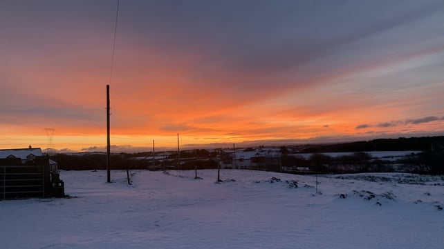 Sarah Hehir sent us this photo of sunrise over snow in Lissycasey, Co Clare this morning