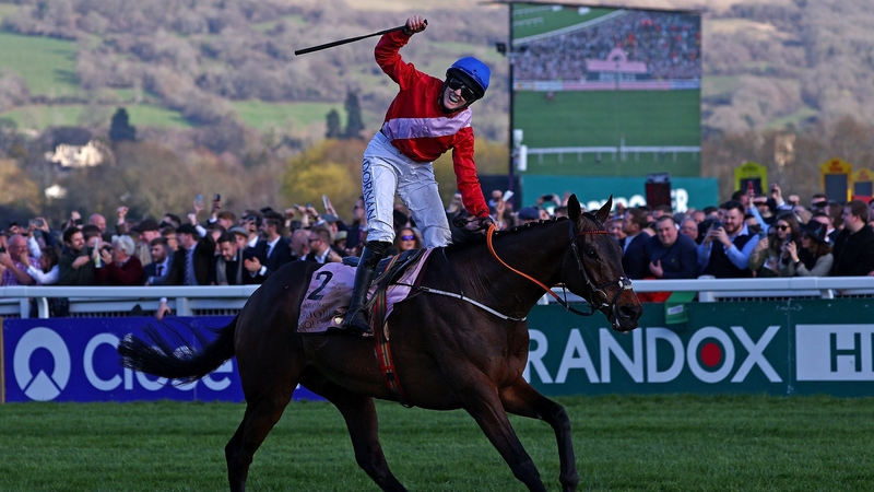 Rachael Blackmore celebrtates on A Plus Tard after winning the 2022 Cheltenham Gold Cup