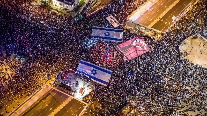 It is estimated that around 100,000 protesters took part in the tally in Tel Aviv