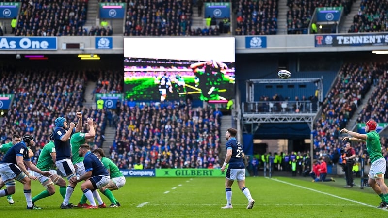 Josh van der Flier throws the ball in at the lineout