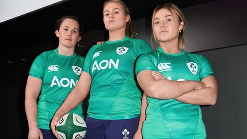 Ireland internationals Dorothy Wall, Enya Breen and Aoife Dalton with the new kit design