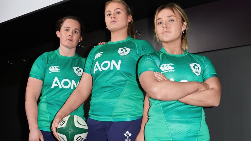 Ireland internationals Dorothy Wall, Enya Breen and Aoife Dalton with the new kit design