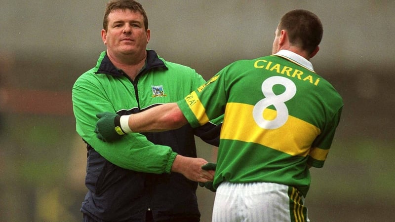 Then Limerick manager Liam Kearns congratulates Kerry's Darragh O'Se after the 2002 Munster football final