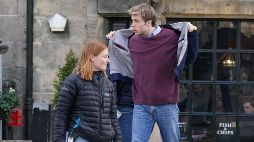 Ed McVey, playing the part of Prince William, films scenes for the next season of The Crown in St Andrews in Scotland. Pictures: PA