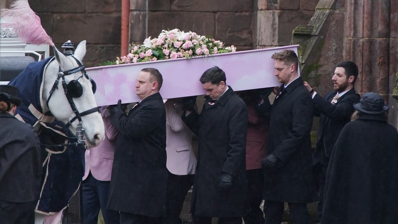 The coffin of Brianna Ghey is carried out of Elphin's Parish Church in Warrington