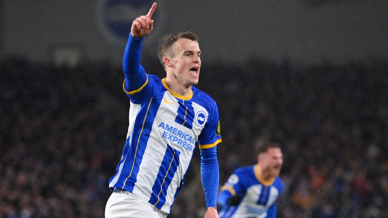 Brighton's Solly March celebrates the only goal of the game