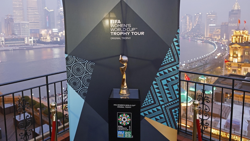 The Women's World Cup trophy on display in Shanghai, China