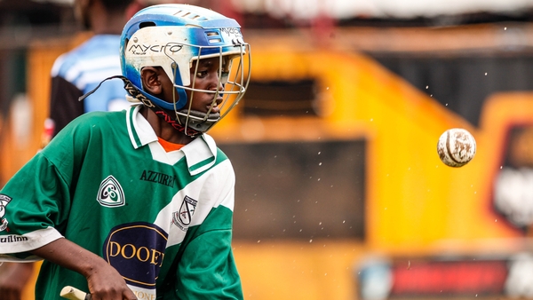 A player hones their hurling skills at the blitz in Uganda