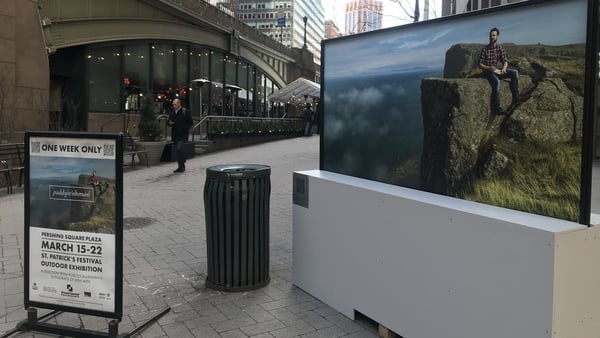 Illustrator and children's books author Paddy Donnelly's portrait at Pershing Square in Manhattan