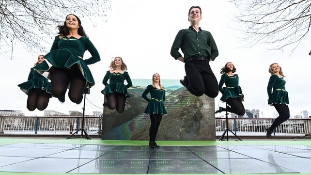 A view of Tourism Ireland's pop-up green kinetic dance floor in London's South Bank to celebrate the day