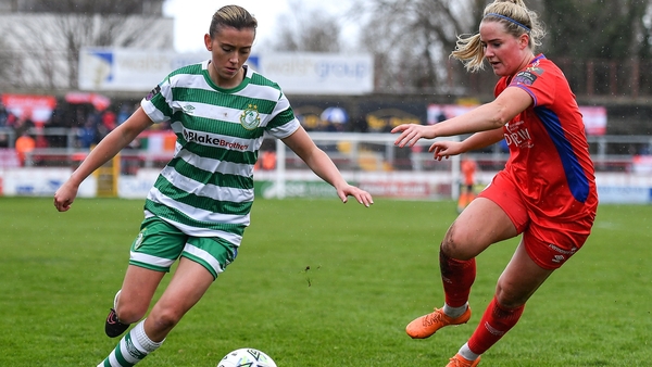 Ireland international caps Abbie Larkin and Jessie Stapleton in action during the match