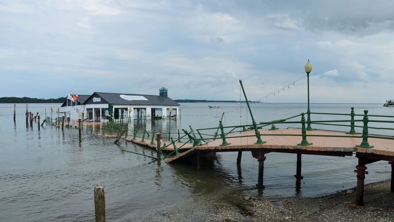 A dock destroyed by an earthquake in Puerto Bolivar, Machala, Ecuador