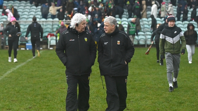 Kevin McStay with his Donegal counterpart Paddy Carr