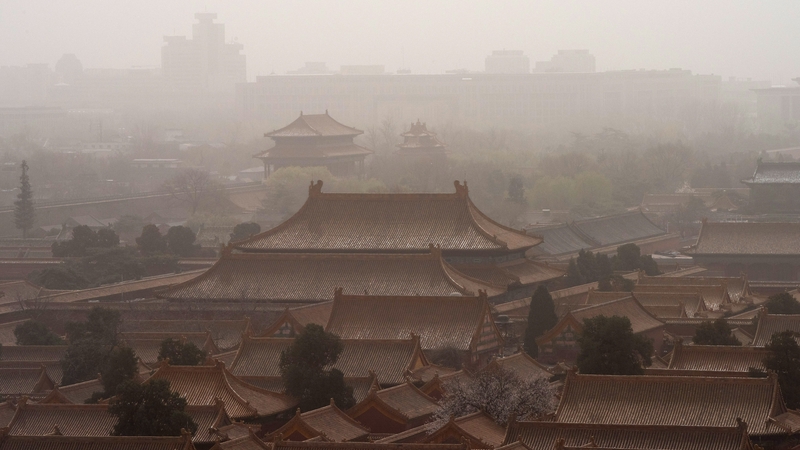 The Forbidden City shrouded in smog during a sandstorm in Beijing