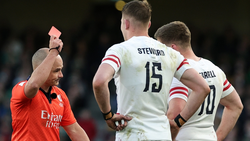 Freddie Steward sees red at the Aviva Stadium