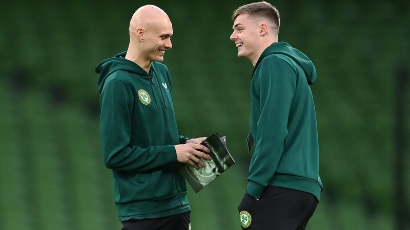 Will Smallbone and Evan Ferguson have a chat ahead of the game with both players making their first start in a green jersey