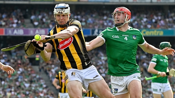 Barry Nash (R) gets a hook in on TJ Reid in the 2022 All-Ireland final