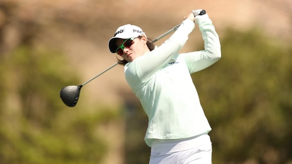 Leona Maguire playing her shot from the fifth tee during the first round