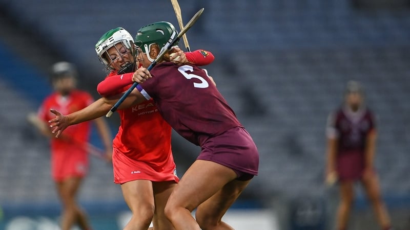 Izzy O'Regan of Cork in action against Róisín Black during last April's Division 1 league final