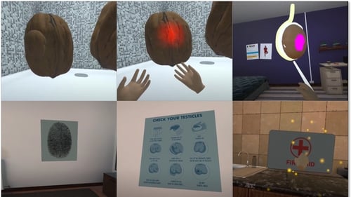 Screenshots from the E-MAT virtual reality game designed to teach men more about testicular diseases