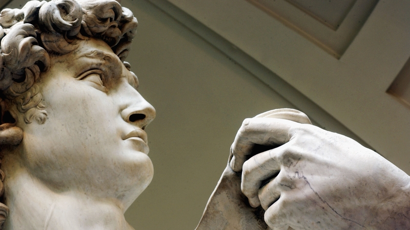 Michelangelo's David depicts the Biblical hero David, who killed the giant Goliath with his sling