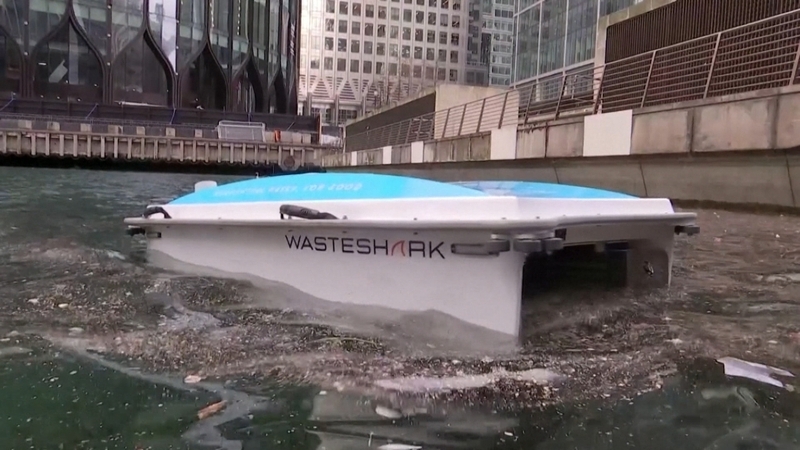 The battery-powered electric catamaran, called WasteShark