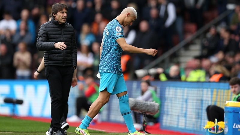 Richarlison walks past Antonio Conte during the Italian's final match in charge, a 3-3 draw with Southampton