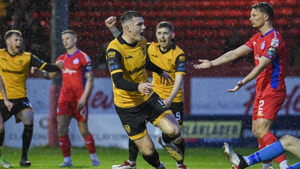 Ryan Graydon of Derry City celebrates scoring the winner