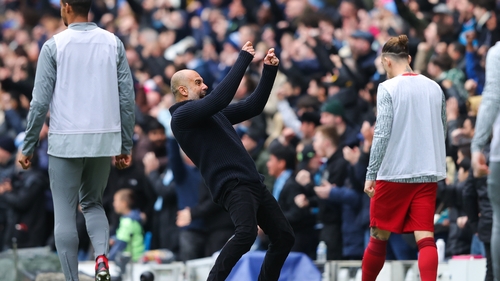 The City boss shows his delight after City's leveller