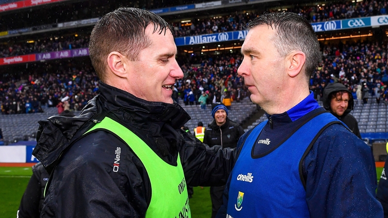 Managers Tony McEntee and Oisin McConville, club-mates at Crossmaglen, speak after the final