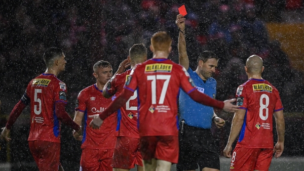 Paddy Barrett was sent off in the second half against Derry City - a decision that frustrated Damien Duff