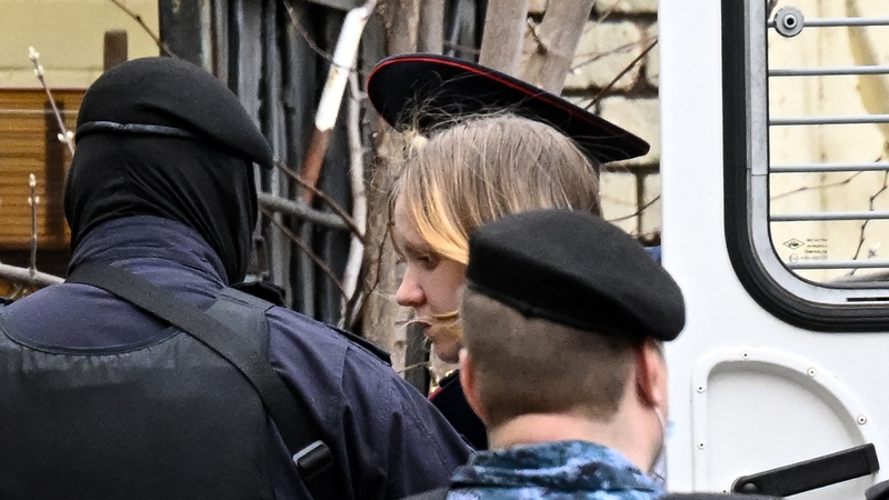 Darya Trepova is escorted into a Moscow court for the hearing
