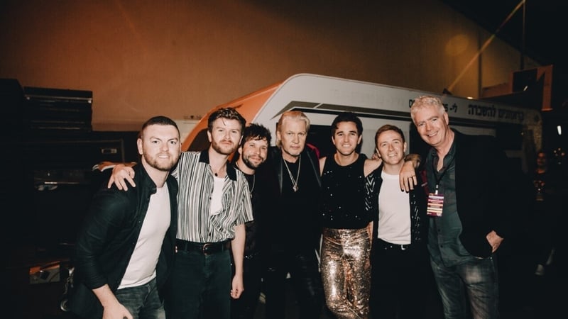 Wild Youth with Irish Eurovision stalwart Johnny Logan in Tel Aviv last night. Also pictured is Michael Kealy - Head of RTÉ's Eurovision Delegation
