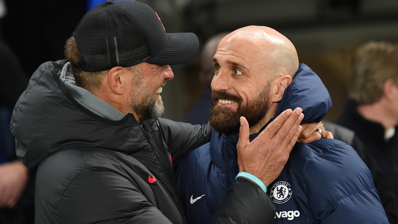 Bruno Saltor (R) and Liverpool manager Jurgen Klopp before last night's game