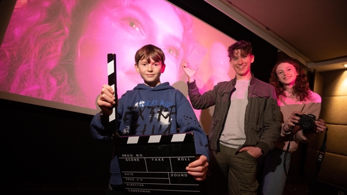 Oisín Bartley (11), Seán Treacy Ireland's Young Filmmaker 2022 (centre) and Ella Bartley (12). Photo: Photo Julien Behal