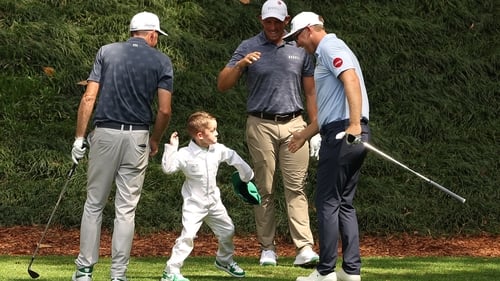 Seamus Power celebrates his hole-in-one on the ninth hole