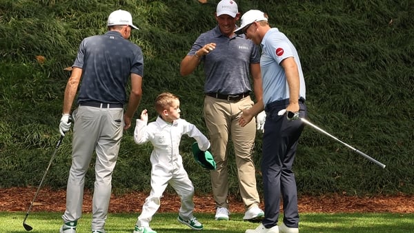 Seamus Power celebrates his hole-in-one on the ninth hole