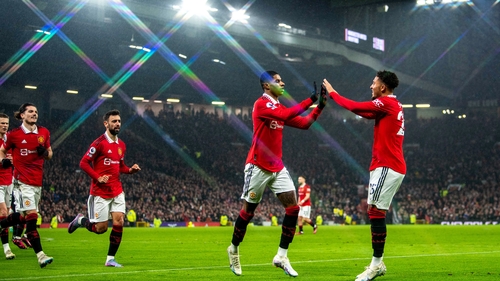 Marcus Rashford celebrates after scoring the only goal of the game in the Manchester United victory