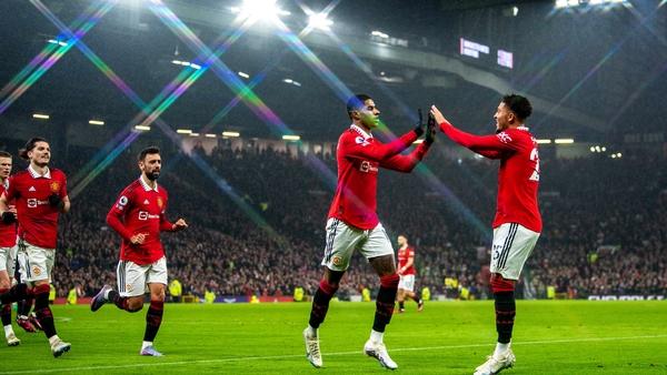 Marcus Rashford celebrates after scoring the only goal of the game in the Manchester United victory