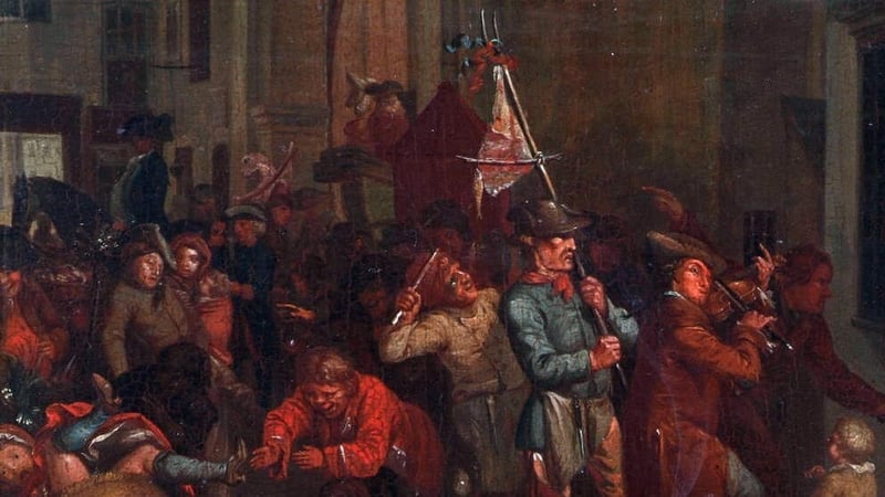 Nathaniel Grogan's Whipping the Herring out of Town – A Scene of Cork (circa 1800). Image: Crawford Art Gallery Collection