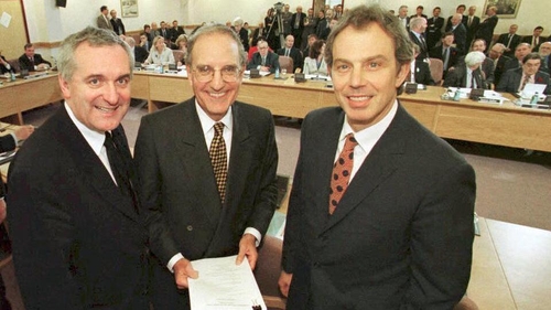 (L-R) Bertie Ahern, George Mitchell and Tony Blair - three architects of the 1998 agreement
