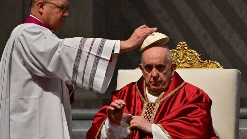 Pope Francis presides over the Passion of the Lord mass on Good Friday at St. Peter's basilica in The Vatican