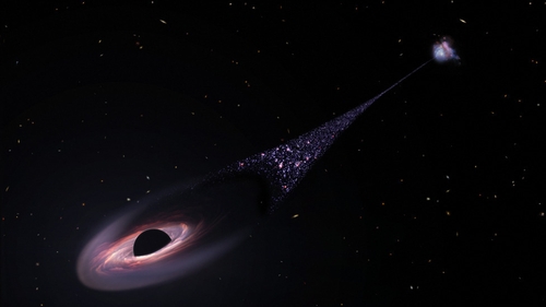 An artist's impression of the runaway supermassive black hole. Credit: NASA, ESA, Leah Hustak (STScI)