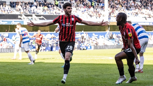 Tom Cannon celebrates his opening goal against QPR with Preston team-mate Joshua Onomah