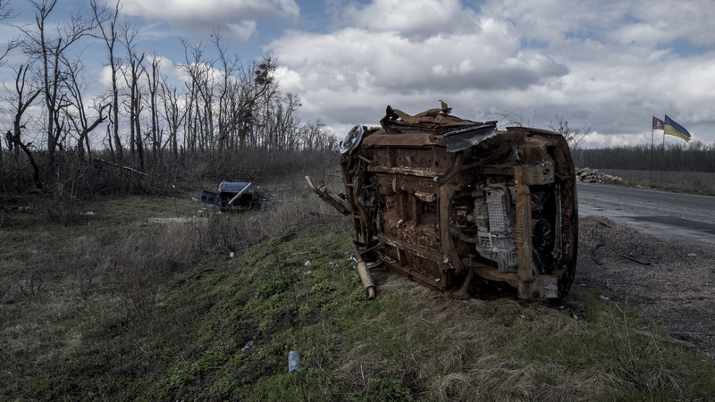 A damaged vehicle in Izyum, Ukraine